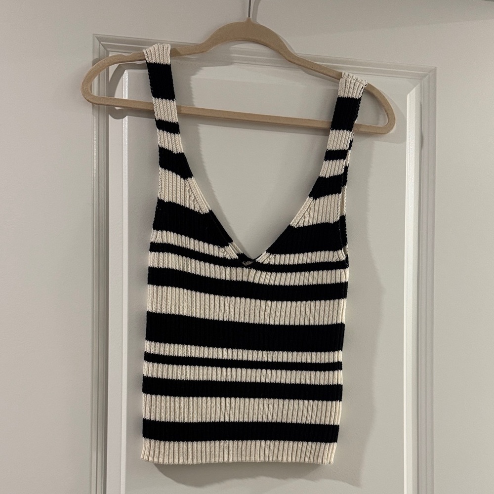 Maeve Black and White Striped Tank Top